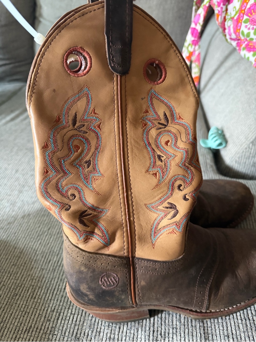 Double H Two-Tone Brown and Tan Western Cowboy Boots - Picture 2 of 3